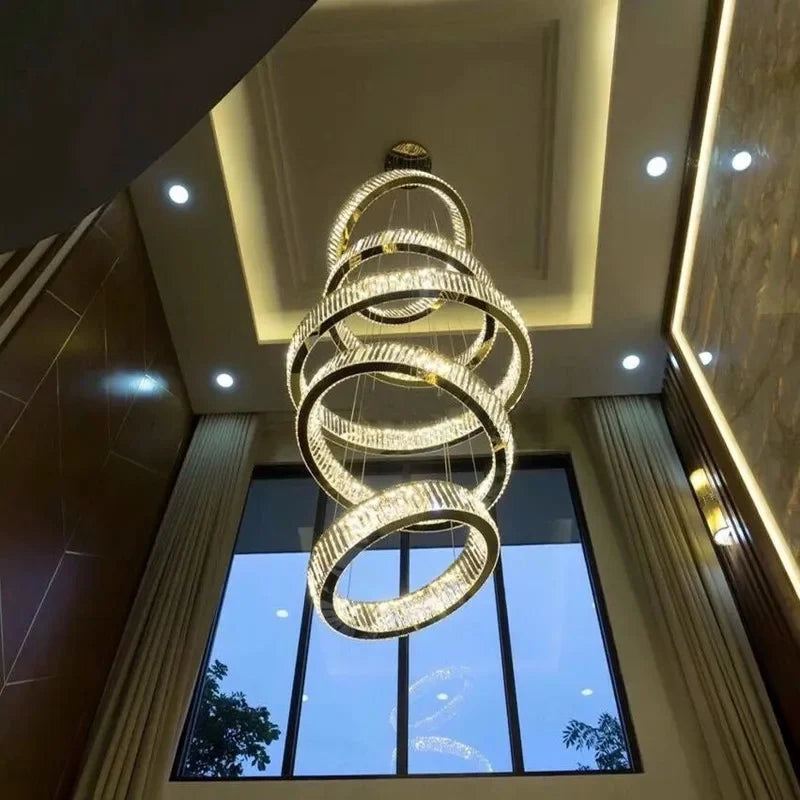 lustre moderne en cristal avec anneau pour décoration intérieure