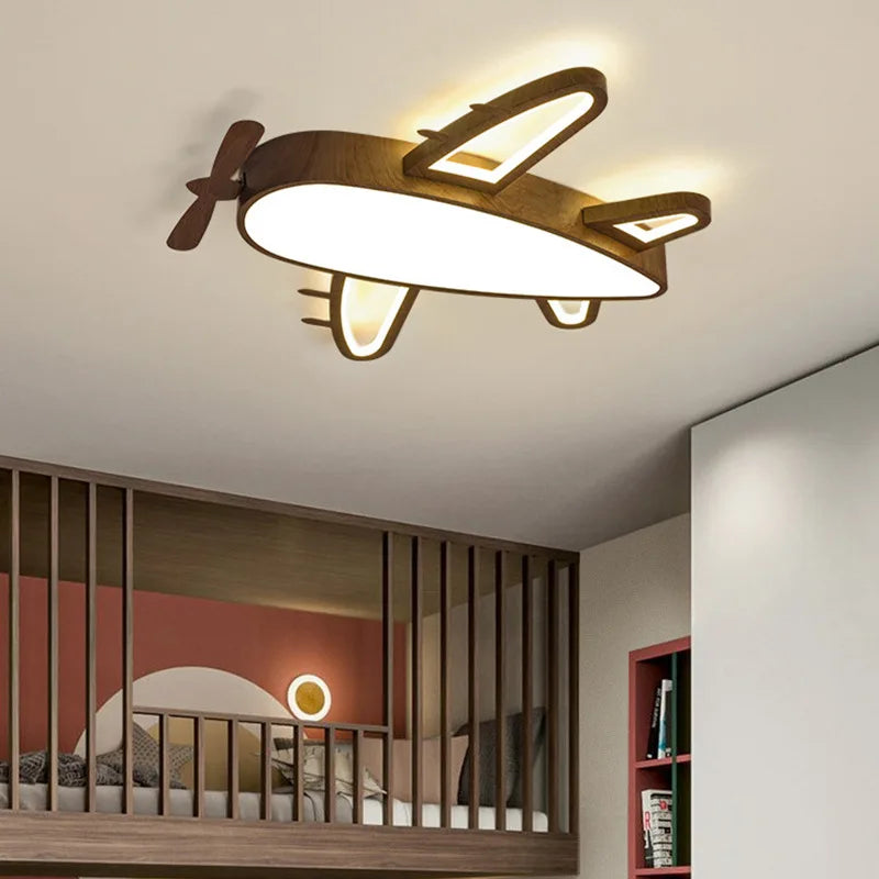 plafonnier avion en bois et fer pour chambre d'enfant