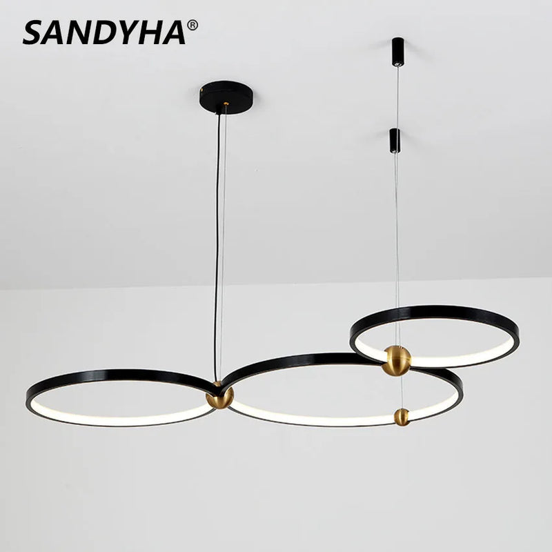 lustre sandyha multi-anneau en fer noir led design luxe