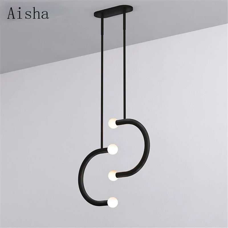 Nordic Creative U-shaped Line Art Led Chandelier Suitable for Corridor Bedroom, Bar and Loft Decoration Industrial Hanging Lamps