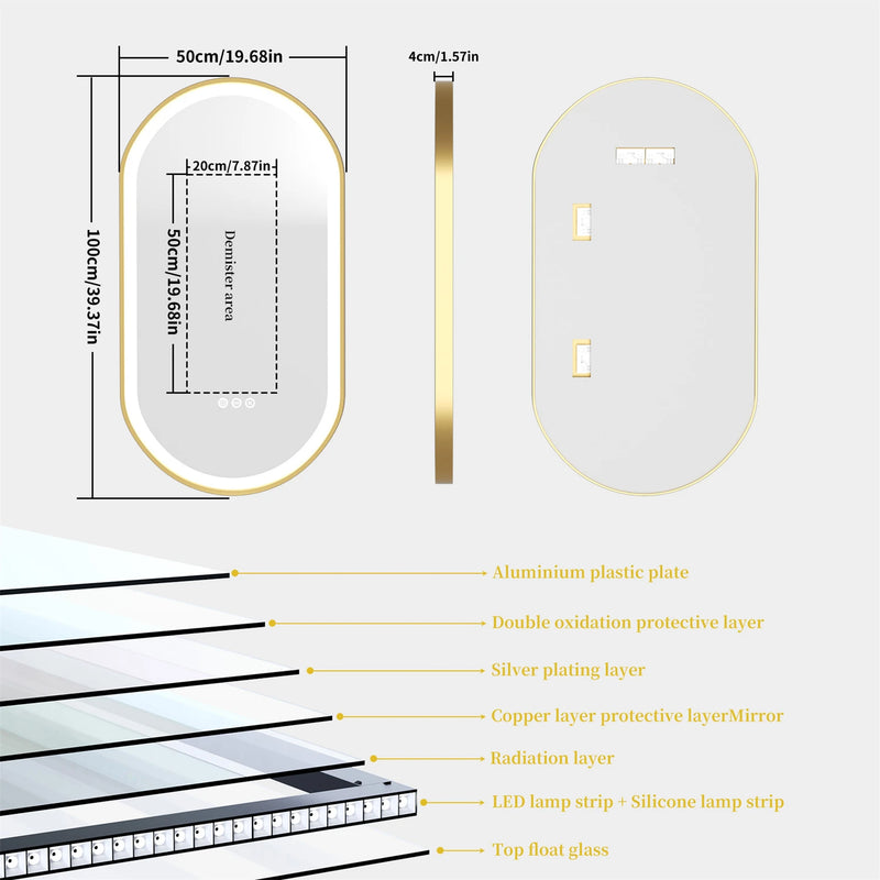 miroir intelligent antibuée à éclairage led avec intensité variable