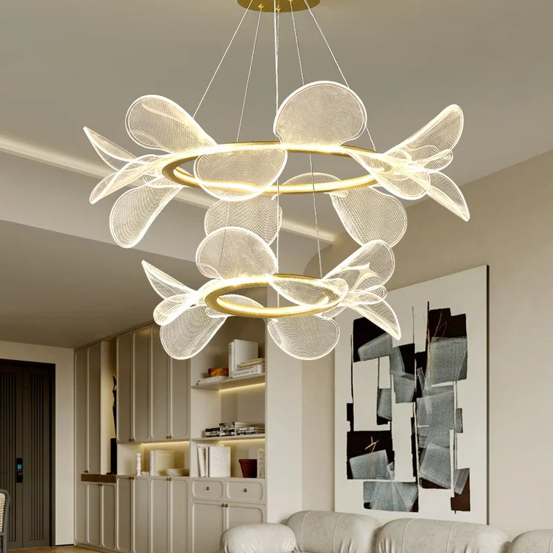 lustre led moderne en acrylique forme de fleur luxueux