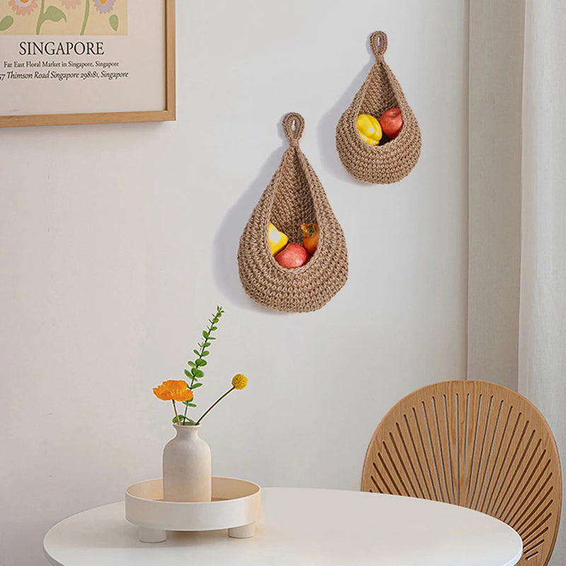 panier de rangement en coton tissé forme goutte pour fruits et légumes