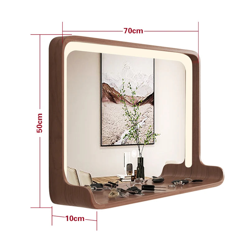 miroir en bois massif avec éclairage led et fixation murale