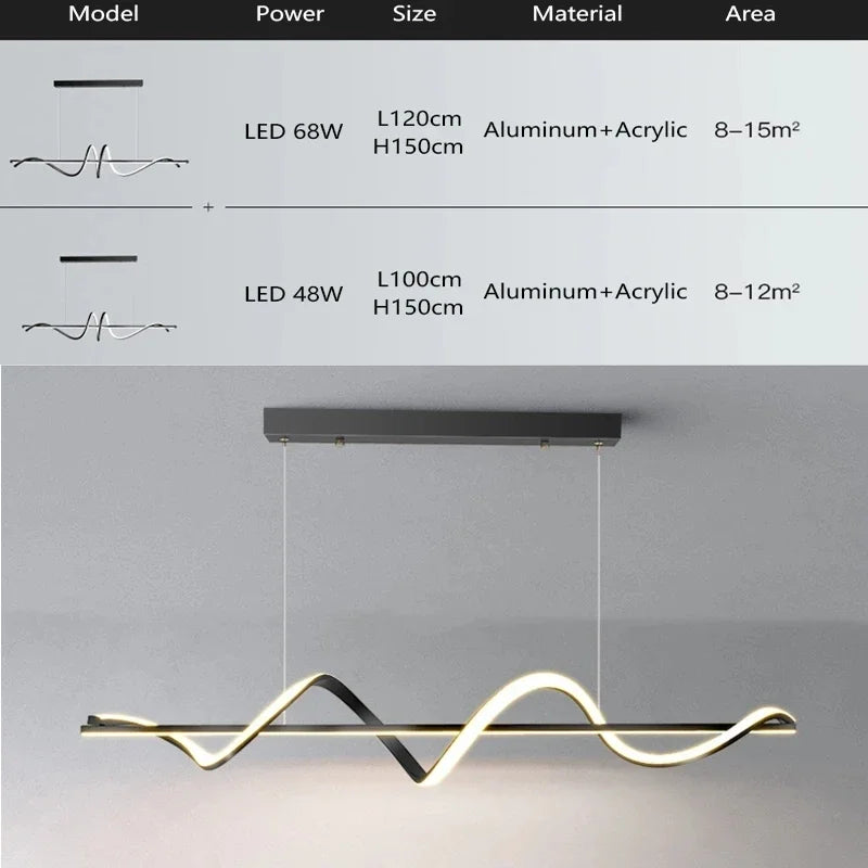 suspension led incurvée design nordique pour cuisine barre minimaliste