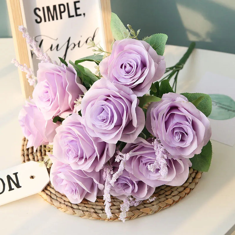 bouquet de roses artificielles en soie pour décoration et mariage