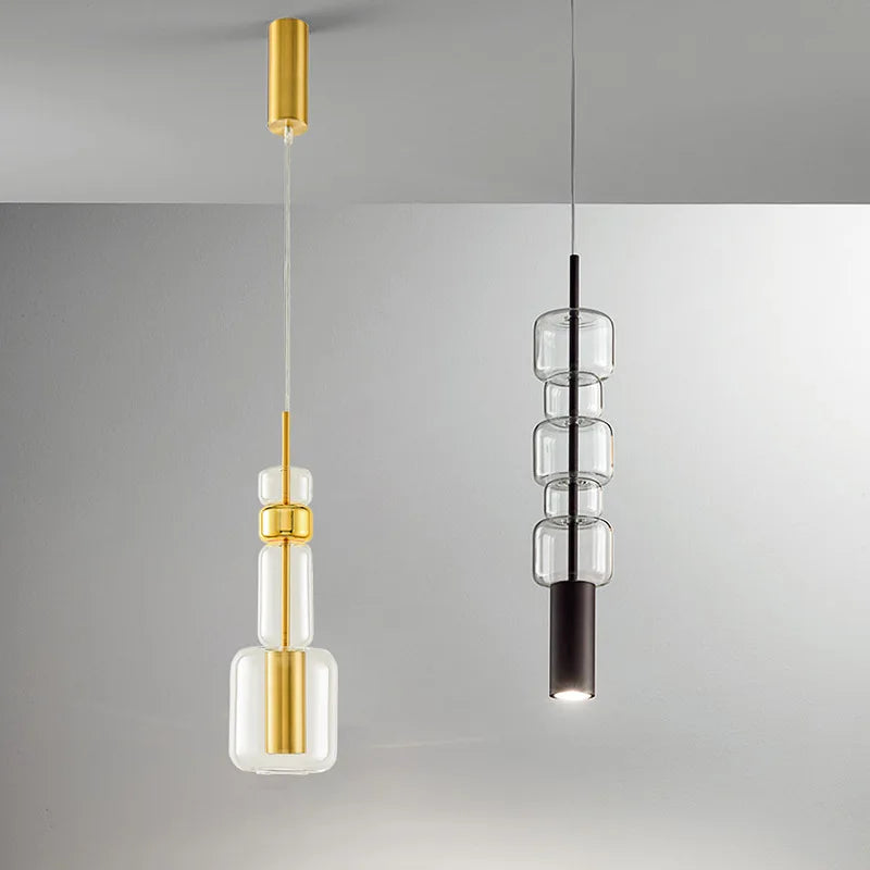 suspension moderne en verre avec luminaires en métal doré et noir