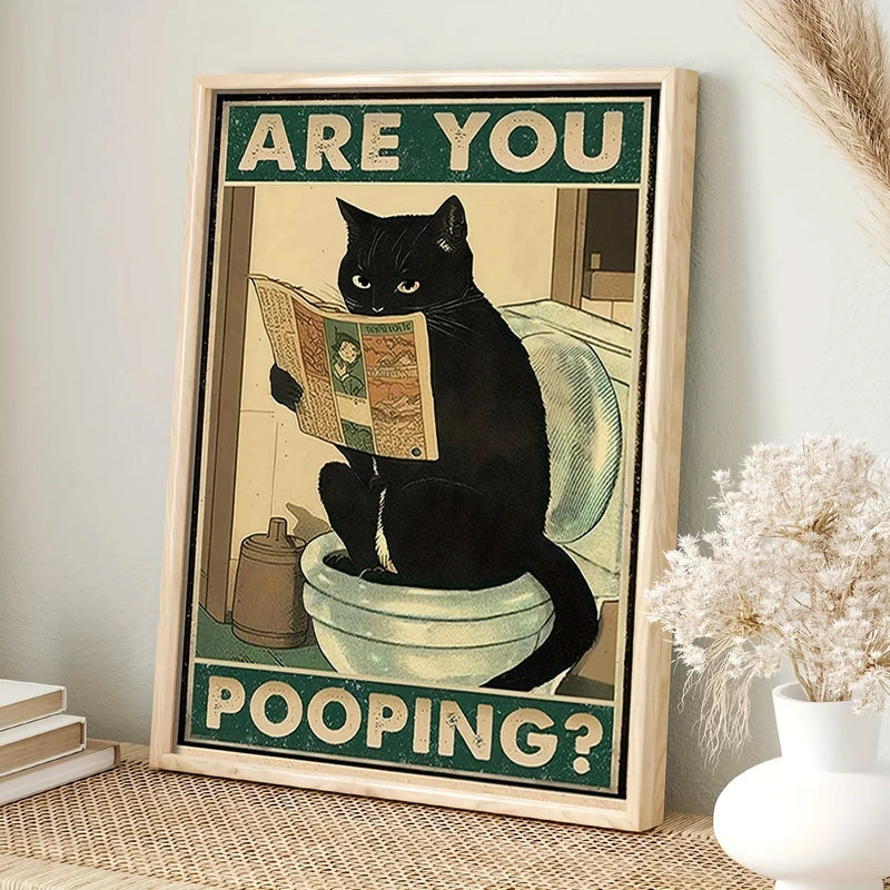 citation humoristique chat noir lisant journal dans les toilettes décor amusant