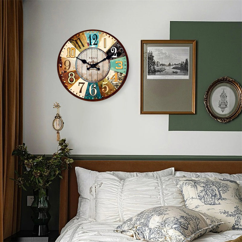 horloge murale rétro en bois pour décoration intérieure silencieuse