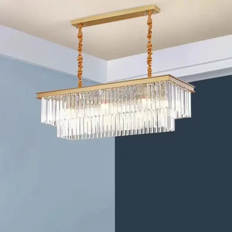 lustre rétro en métal avec chaîne suspendue et cristal