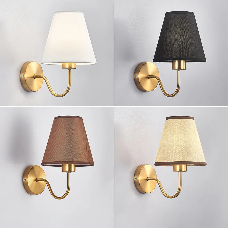 5/12W American Fabric Wall Lamp Modern Gold LED E27 Bulb Cloth Lampshade Wall Light for Hotel Bedroom Bedside Decoration Sconces