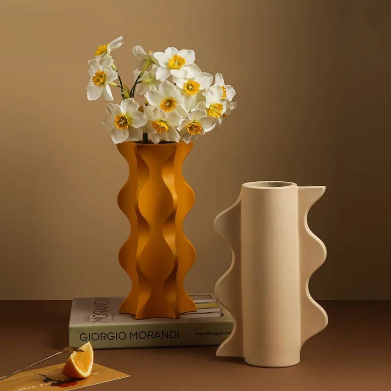 vase en céramique géométrique nordique pour fleurs séchées décoration maison