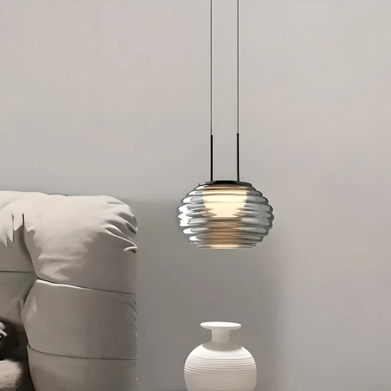 lustre en verre rayé à led style nordique moderne minimaliste