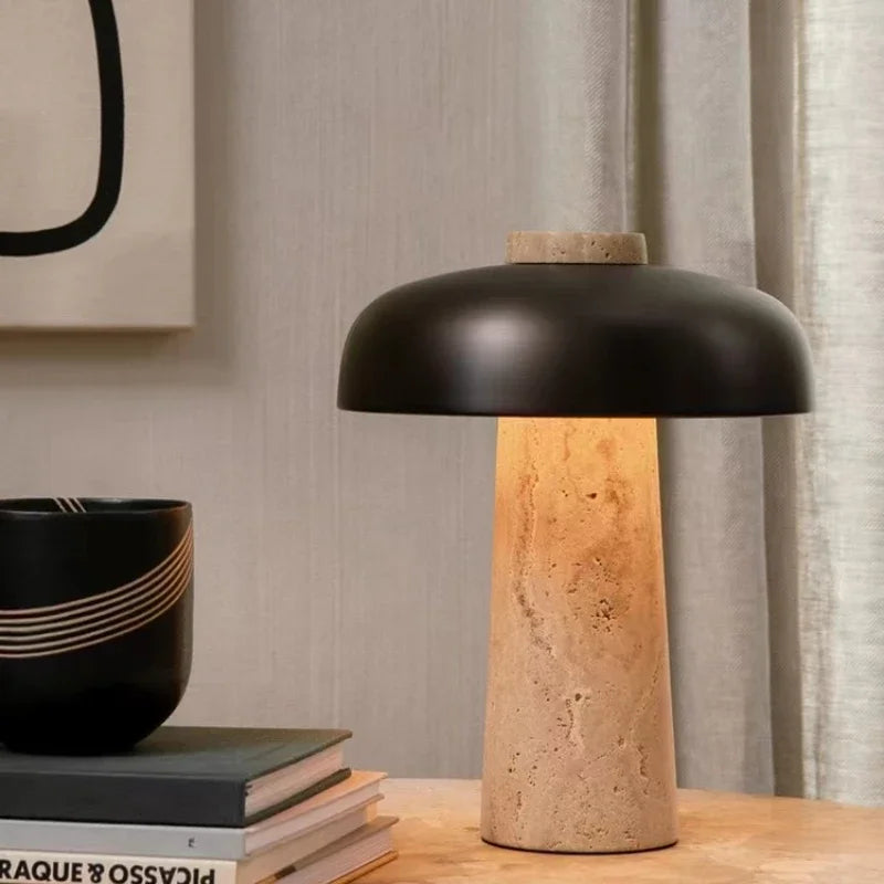 lampe de chevet style wabi sabi en travertin naturel design nordique