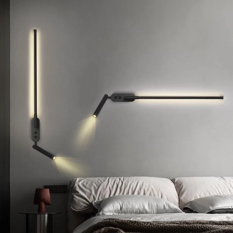 Modern Bedroom Living Room Wall Light ON/OFF Switch AC220V Black White Long Wall Lamps with LED Spotlights