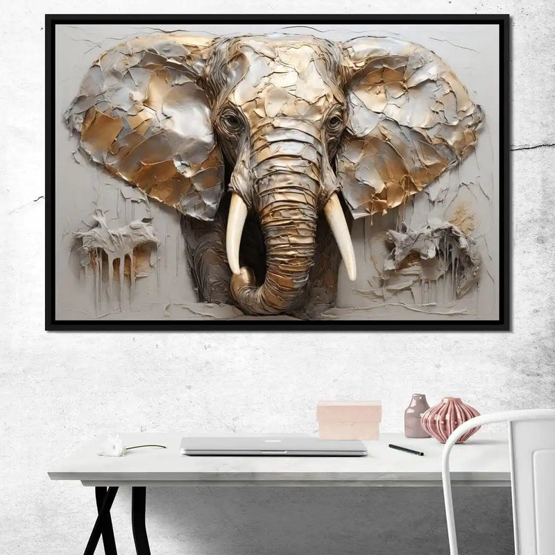 toile d'éléphant doré et argenté art moderne décoration intérieure