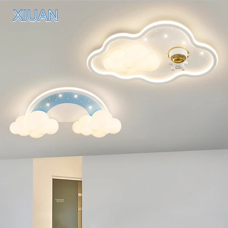 Children Light Modern Cloud Bedroom Ceiling Lamps White PE Sconces Warm Astronaut Chandelier Light for Child Baby Room Decor