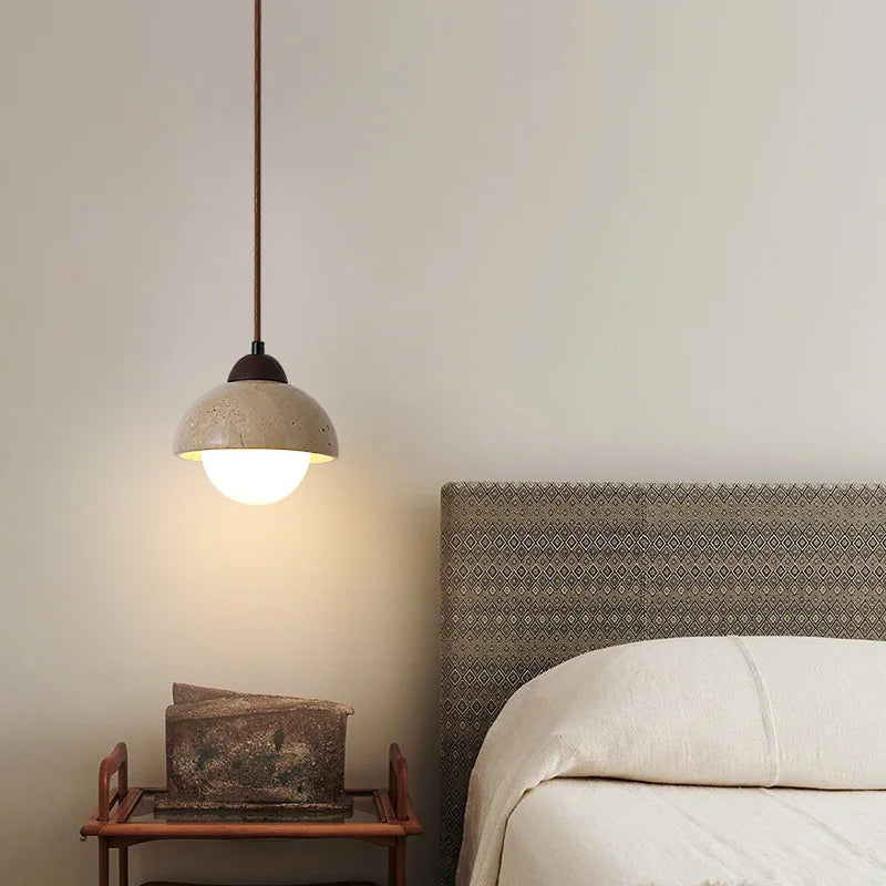 lustre suspendu vintage en pierre naturelle avec led