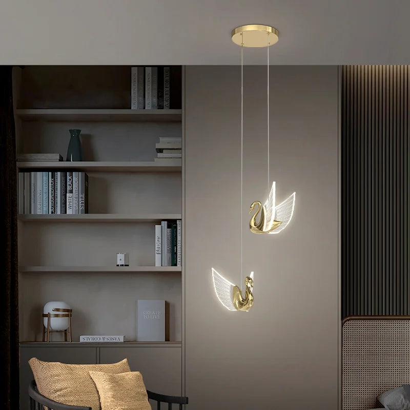 lustre moderne cygne doré design créatif pour éclairage décoratif