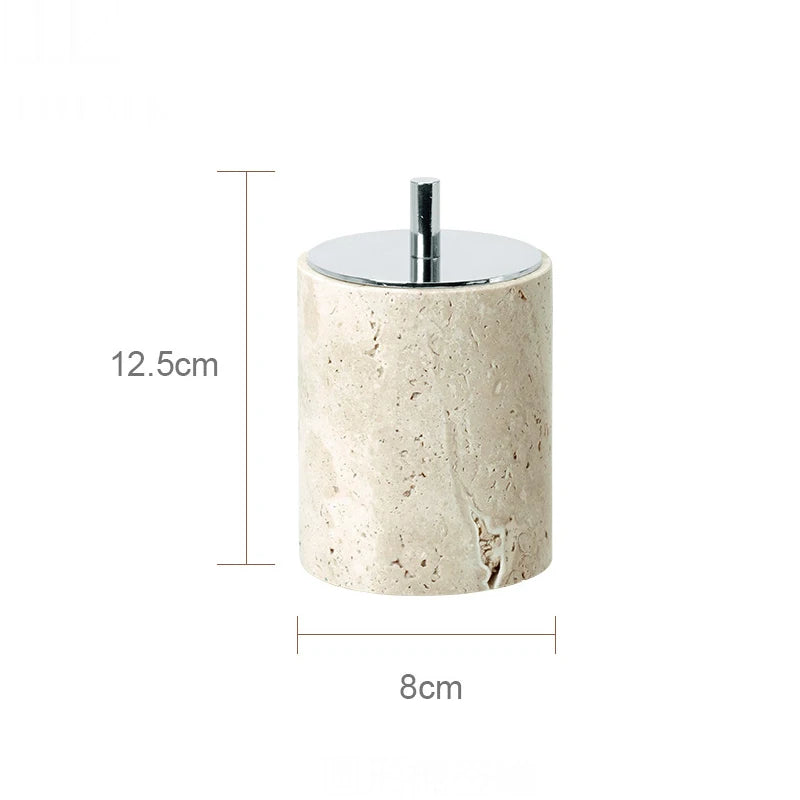 ensemble accessoires salle de bain en travertin beige naturel