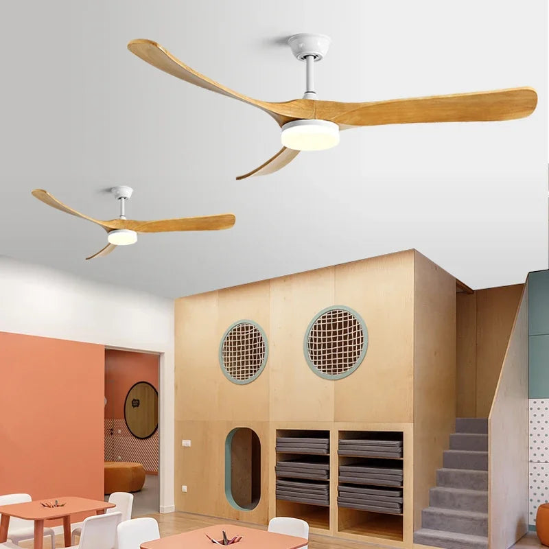 ventilateur suspendu en bois avec lumière design élégant pour toutes saisons