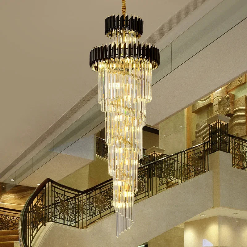 lustre led spirale luxe suspension cristal pour hauts plafonds