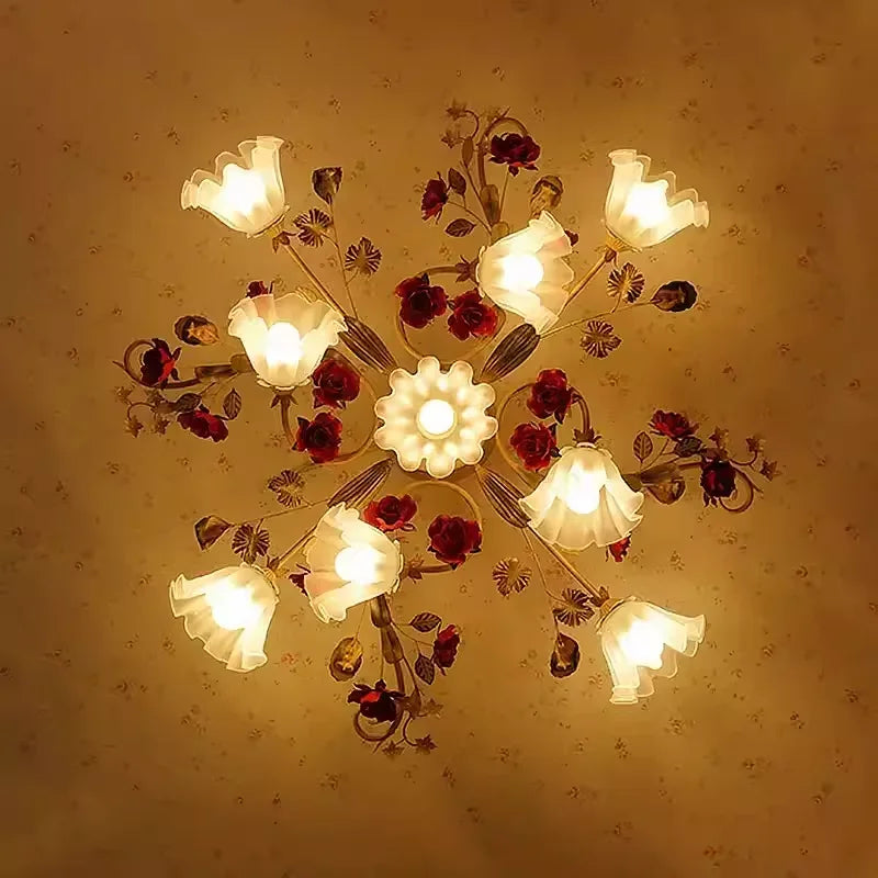 lustre led romantique rétro avec fleurs pour éclairage chaud
