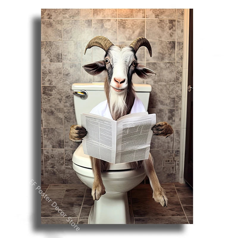 Tableau affiche humoristique d'un animal sur les toilettes