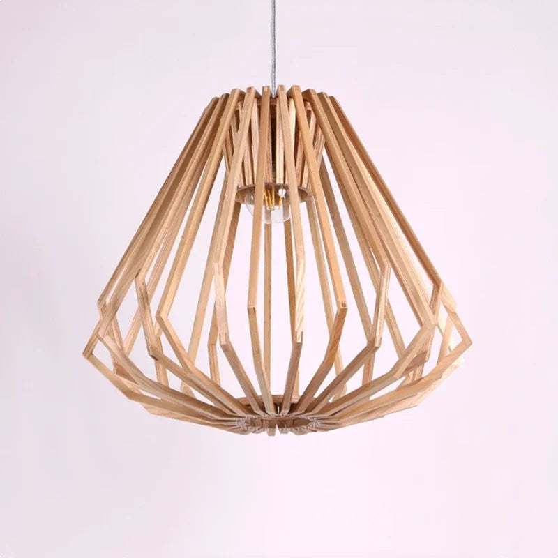 Nordic Wooden Cage Chandelier For Living Room Dining Study Modern Solid Wood Art Led Lamp Indoor Lighting Home Decor