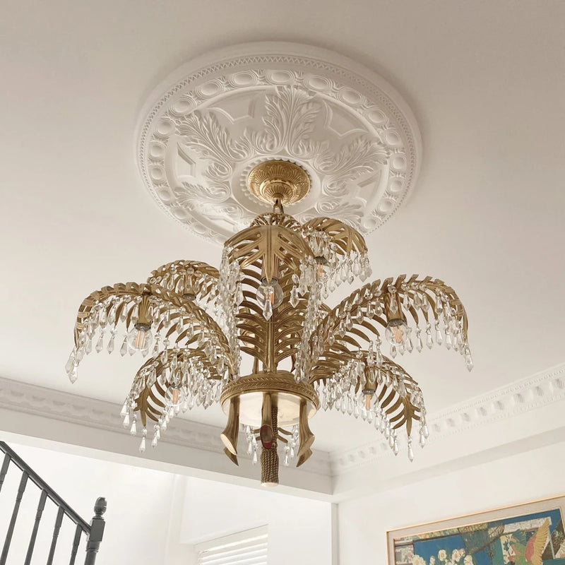 lustre en cuivre avec cristal pour décoration élégante et rétro