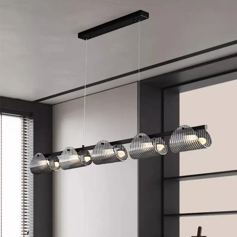 lustre minimaliste italien en verre rayé avec lumières led