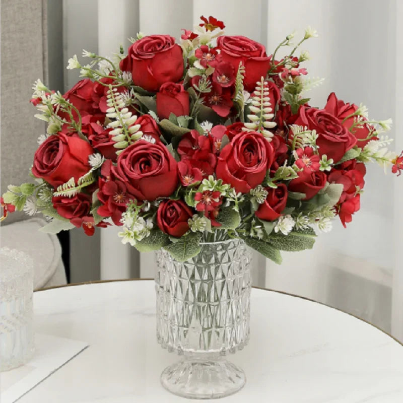 bouquet de roses artificielles en soie pour décoration intérieure