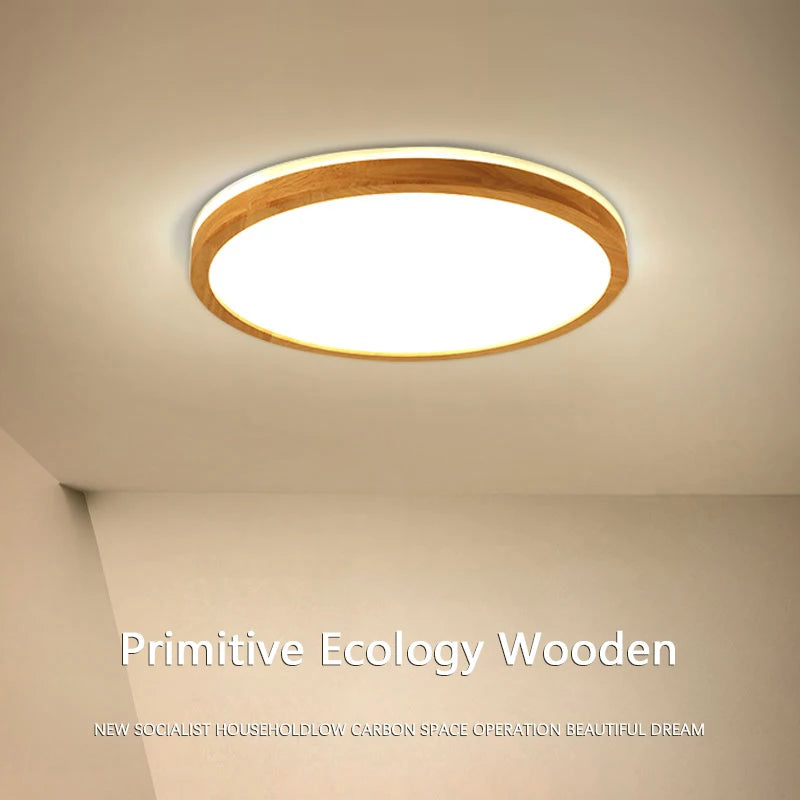 plafonnier en bois moderne avec télécommande intelligente et éclairage LED