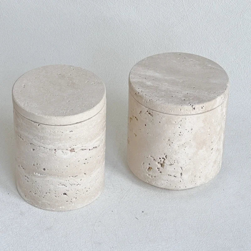 récipient en marbre wabi-sabi avec couvercle et boîte de rangement