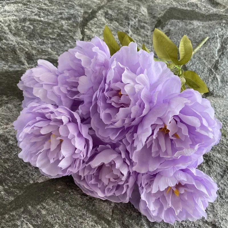 bouquet de sept pivoines en soie pour décoration intérieure et mariage