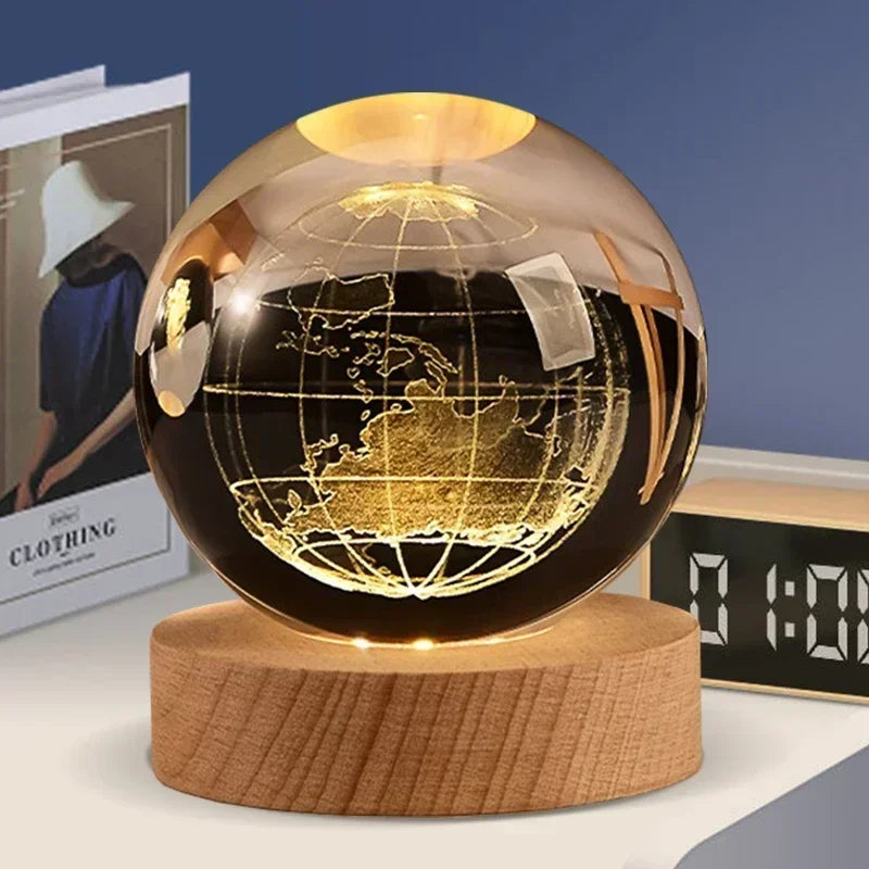 veilleuse 3D en cristal système solaire cadeau décoratif en bois