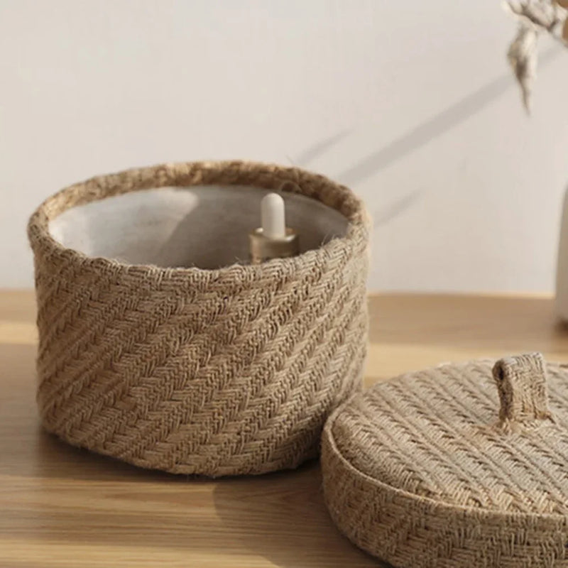 boîte de rangement en jute pour collations et objets divers