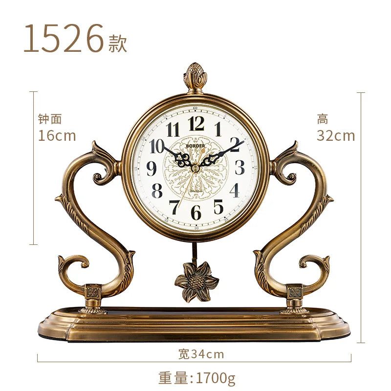 horloge de table européenne en métal plaqué cuivre élégant design luxe