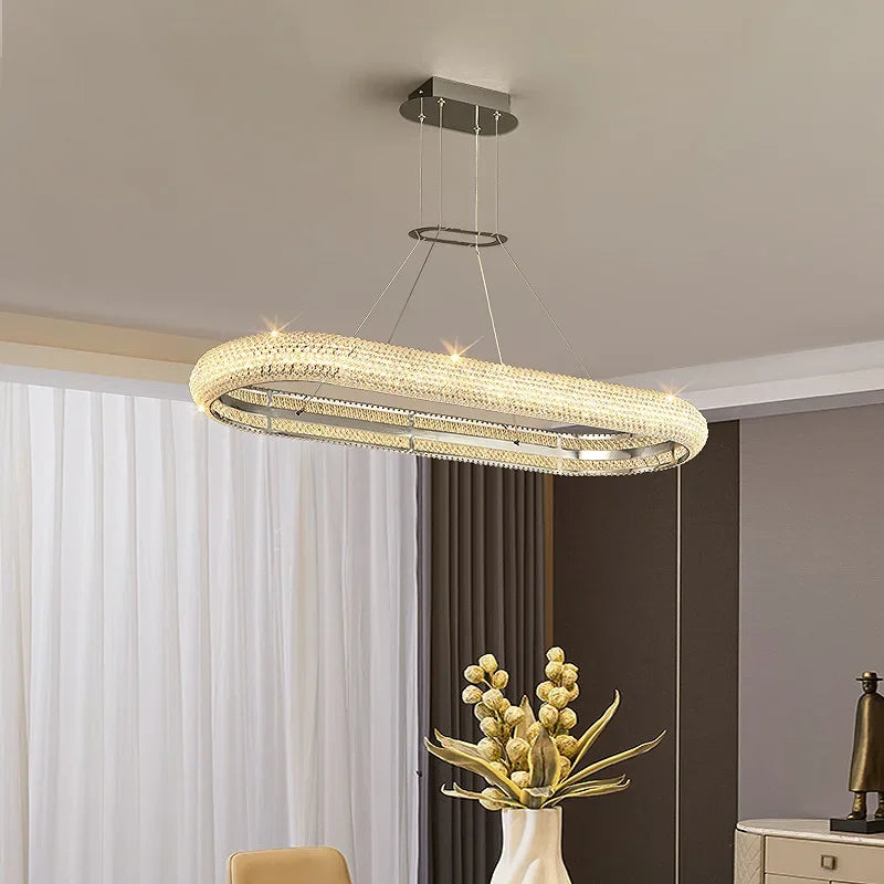 lustre moderne en chrome et cristal pour décoration intérieure