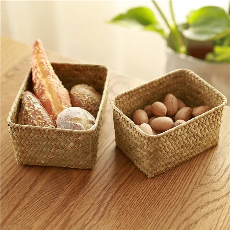 panier de rangement en osier tressé pour la cuisine