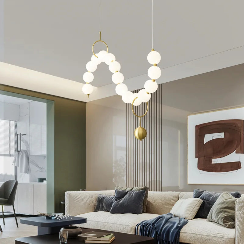 French Luxury Copper Pendant Lamps for Bedroom Living Room Kitchen Table Lighting Acrylic Round Bubble Ceiling Hanging Light