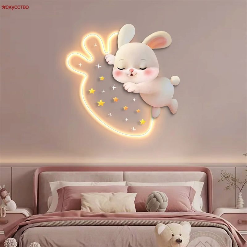 applique murale lapin aux fraises pour chambre d'enfant décorative