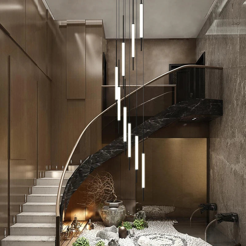 lustre led ligne longue moderne suspension villa luxe éclairage