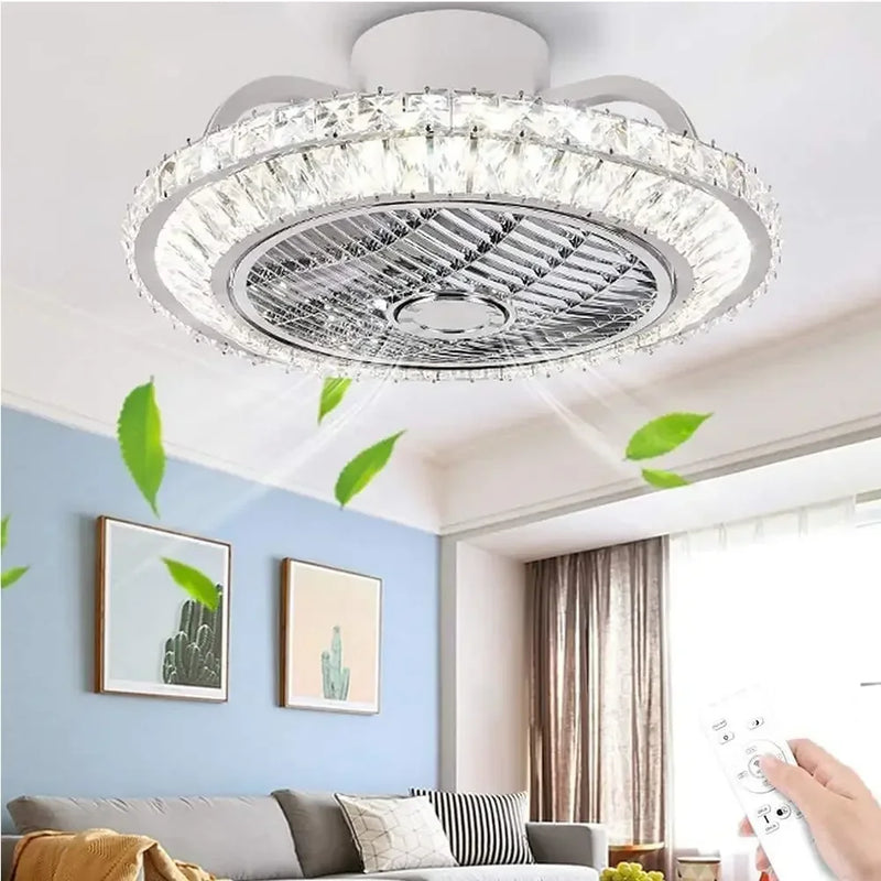 ventilateur de plafond en cristal moderne avec lumière et télécommande