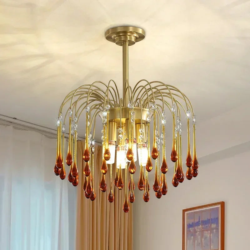 lustre vintage led en verre ambré pour hôtel et villa