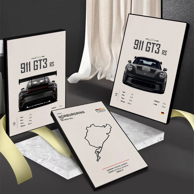 Tableau affiche de voiture de sport allemande 911 gt3 rs art mural décoration