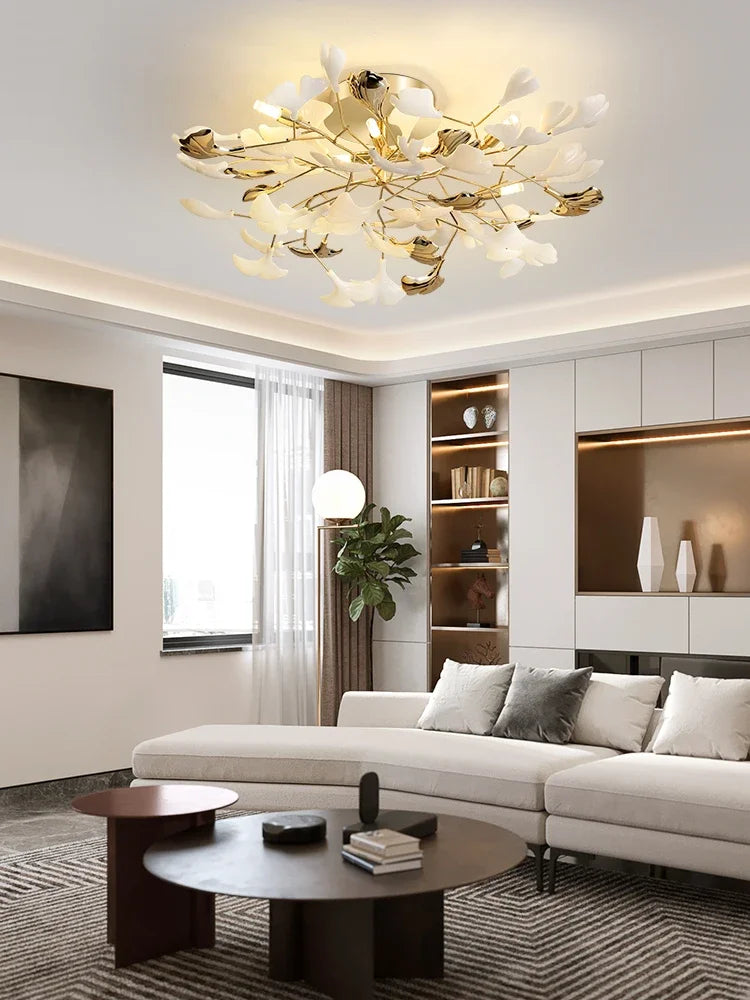 Living Room Ceiling Lamp Post-modern Designer Gingko Leaf Restaurant Bedroom Ceiling Lights Hotel Art LED Decor Lighting Fixture