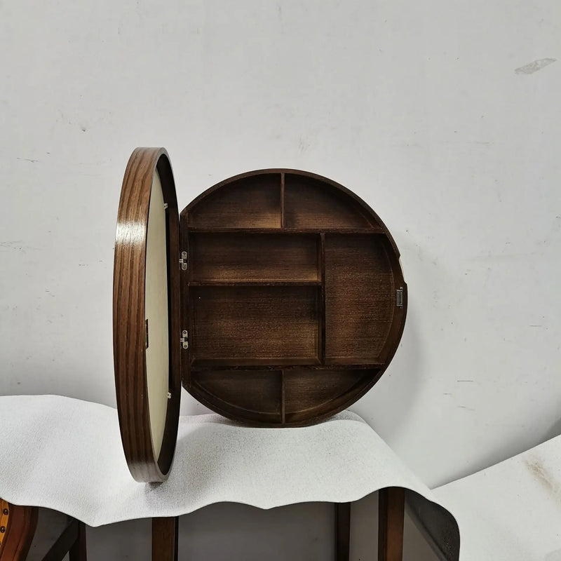 miroir rond lumineux avec cadre en bois tactile