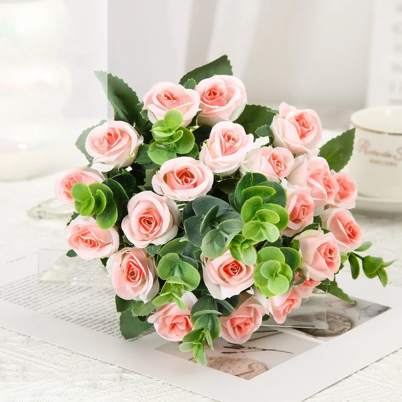 lot de 10 roses artificielles bouquet avec eucalyptus et pivoines décoratif