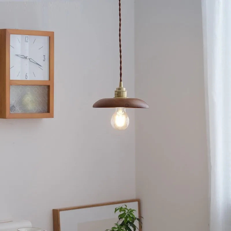 suspension led en bois et laiton style nordique moderne